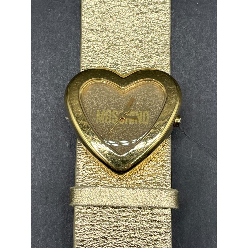 Vintage Moschino Time 4 Gold Tone Heart Shaped Watch 3ATM Water Resistant